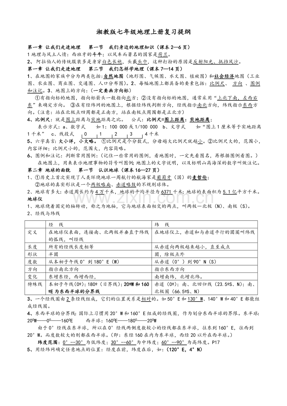 湘教版七年级地理上册复习提纲.doc_第1页