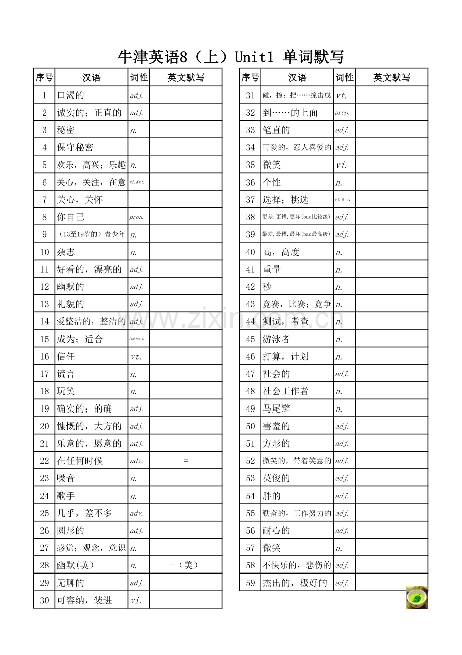 译林版牛津英语-八年级上8A-单词.doc_第1页