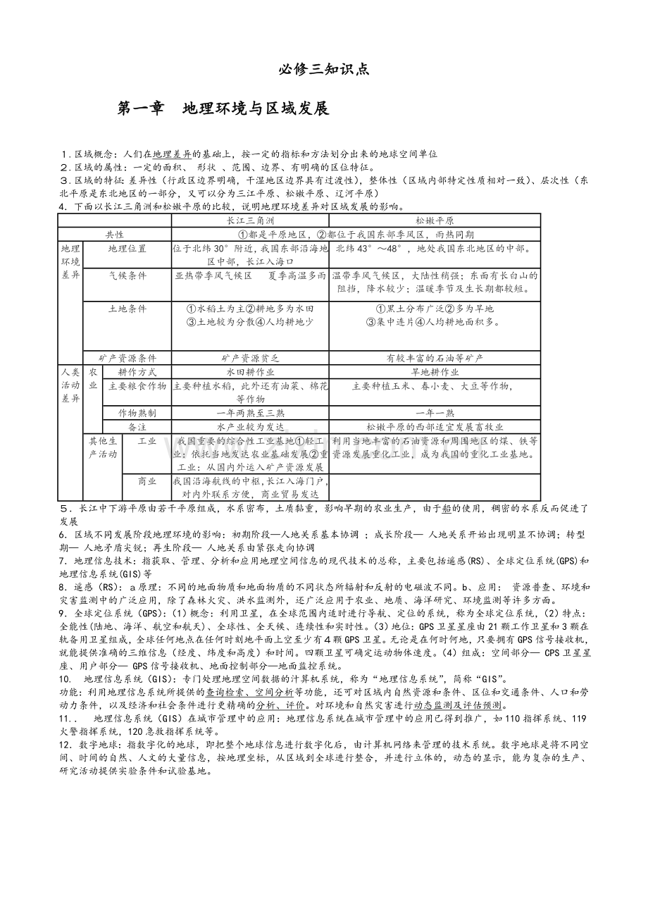 高中人教版地理必修三知识点总结.doc_第1页