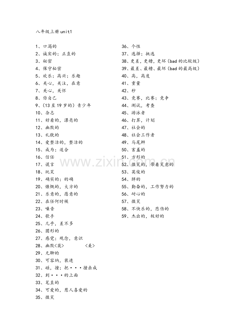 苏教版译林牛津英语八年级上册单词默写.doc_第1页