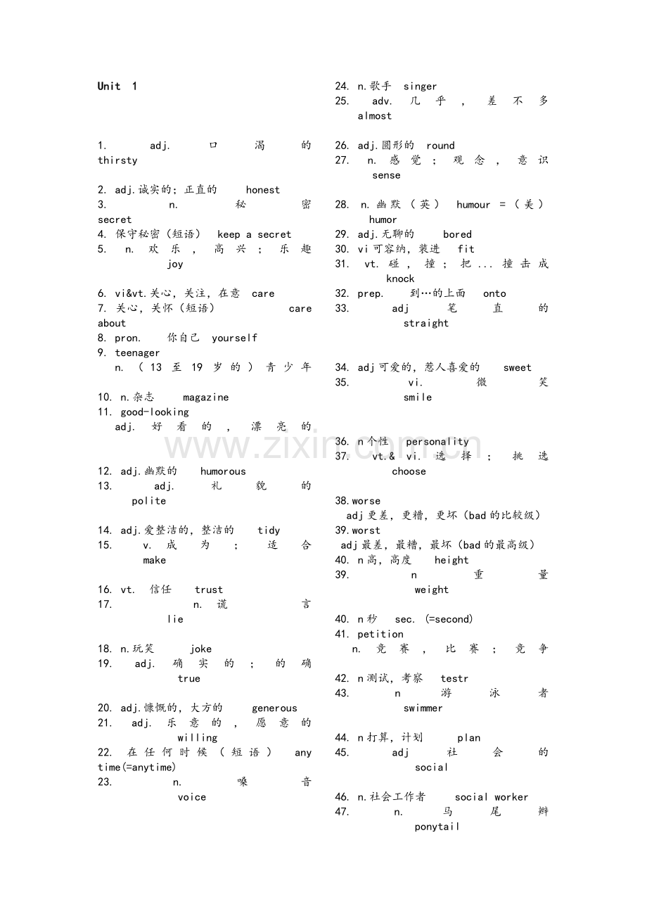 苏教版(译林版)八年级英语单词表(上册).doc_第1页