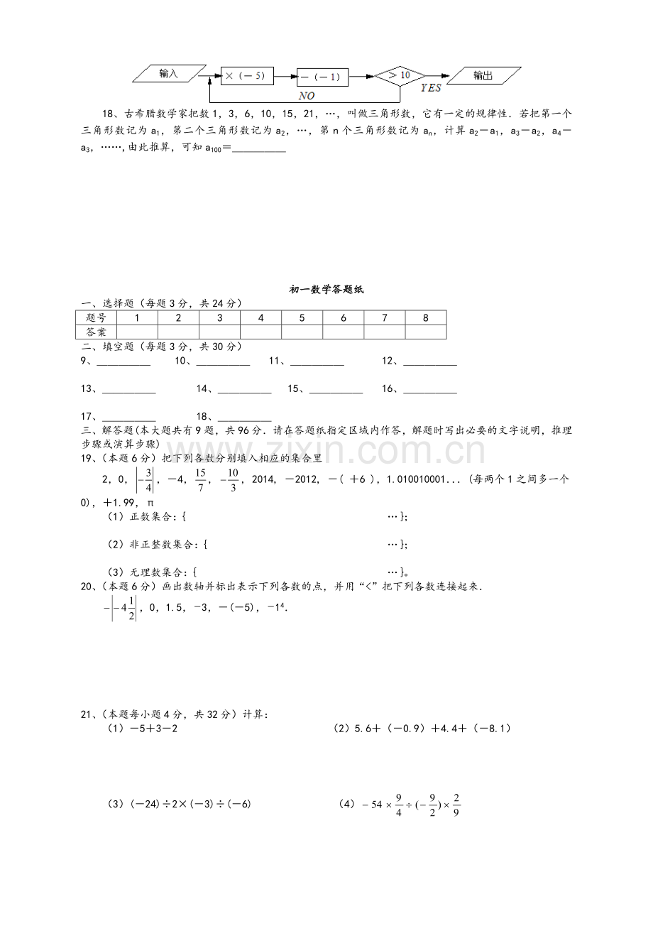 苏教版七年级上册数学测试卷(含答案).doc_第2页