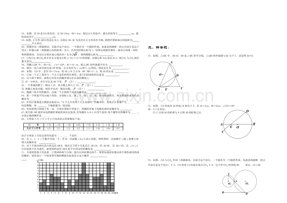 设计2012年九年级数学圆概率初步部分强化训练合卷Word版无答案.docx_第3页