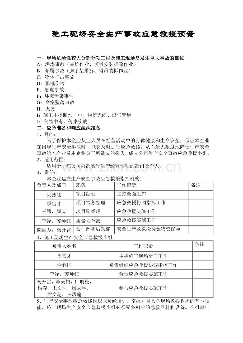 施工现场安全生产事故应急救援预案方旺.docx_第1页