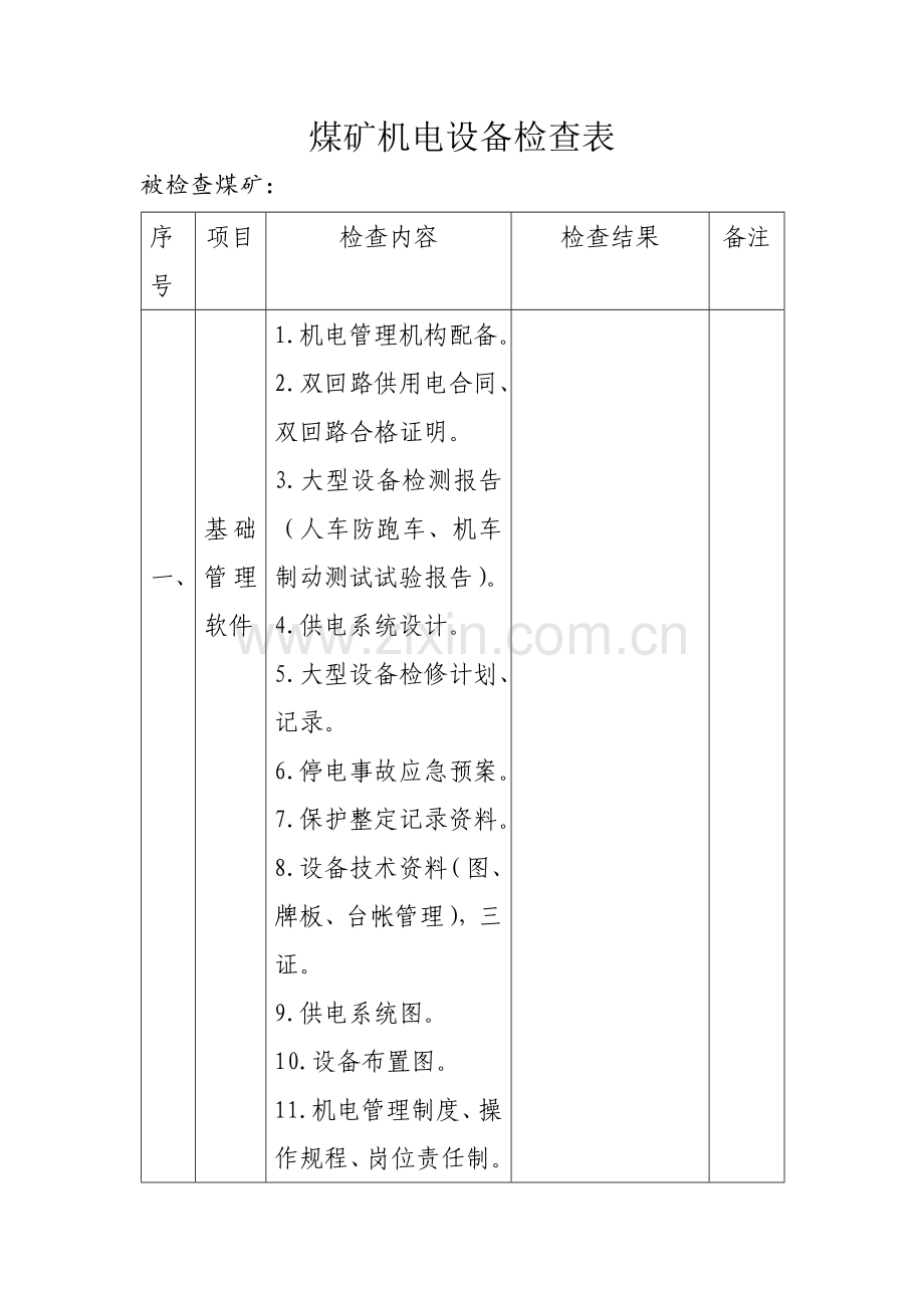 煤矿机电设备检查表1.doc_第1页