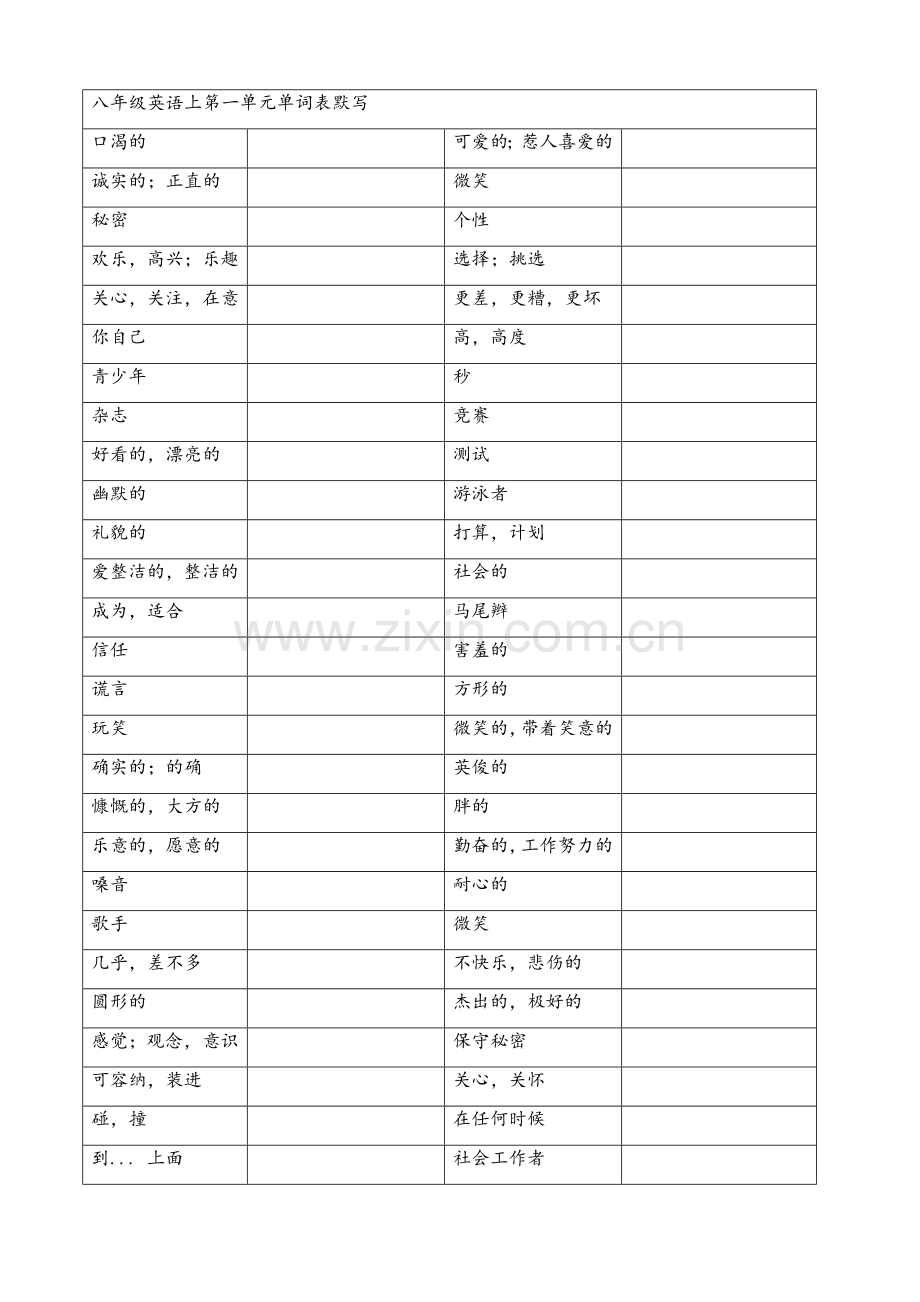 译林版八年级上册英语单词默写表.doc_第1页