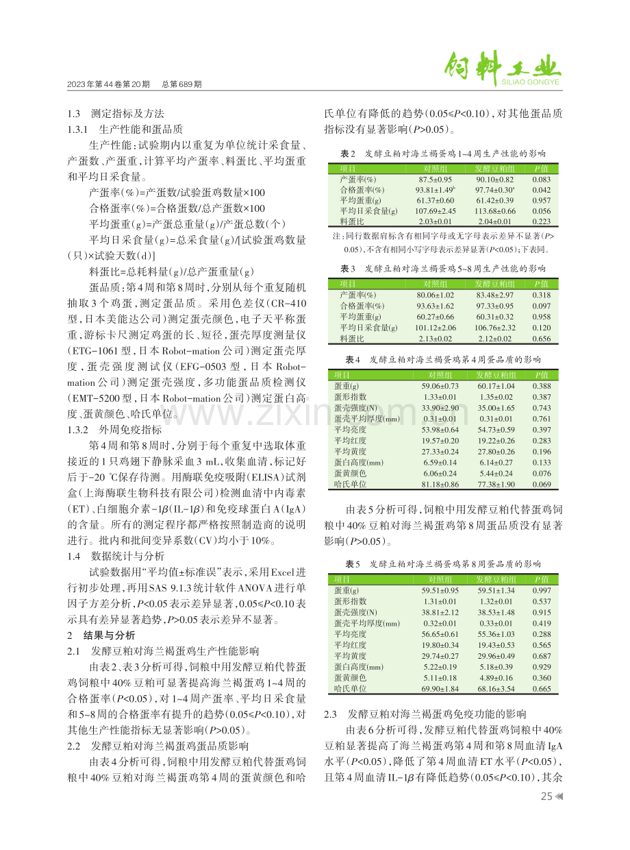 发酵大豆粕对海兰褐蛋鸡生产性能、蛋品质及免疫功能的影响.pdf_第3页