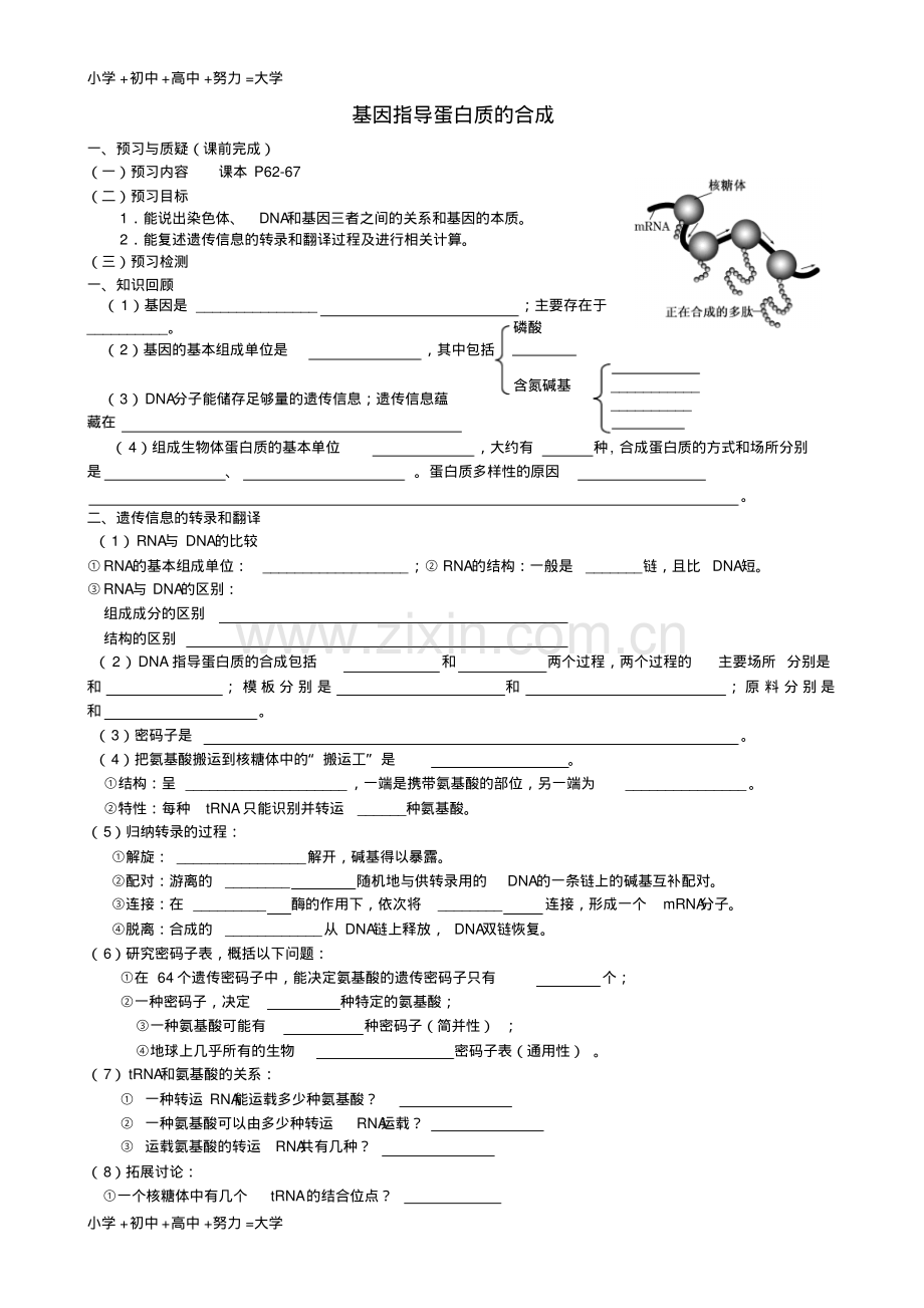 高考生物一轮复习《4.1基因指导蛋白质的合成》导学案新人教版必修2.pdf_第1页