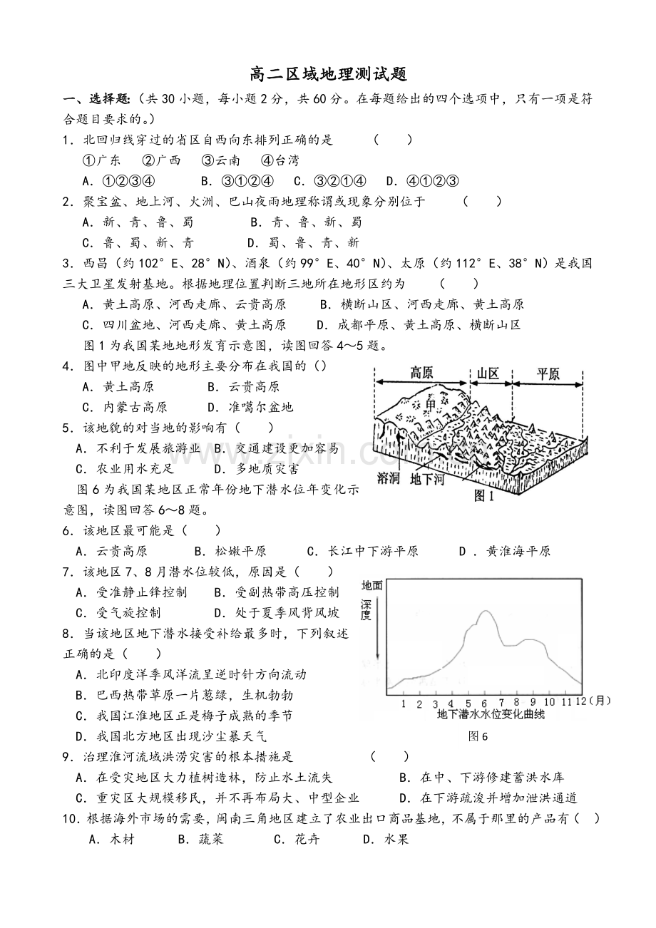 高二区域地理测试题.doc_第1页