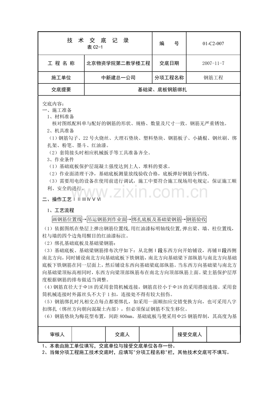 基础底板梁钢筋绑扎技术交底.doc_第1页