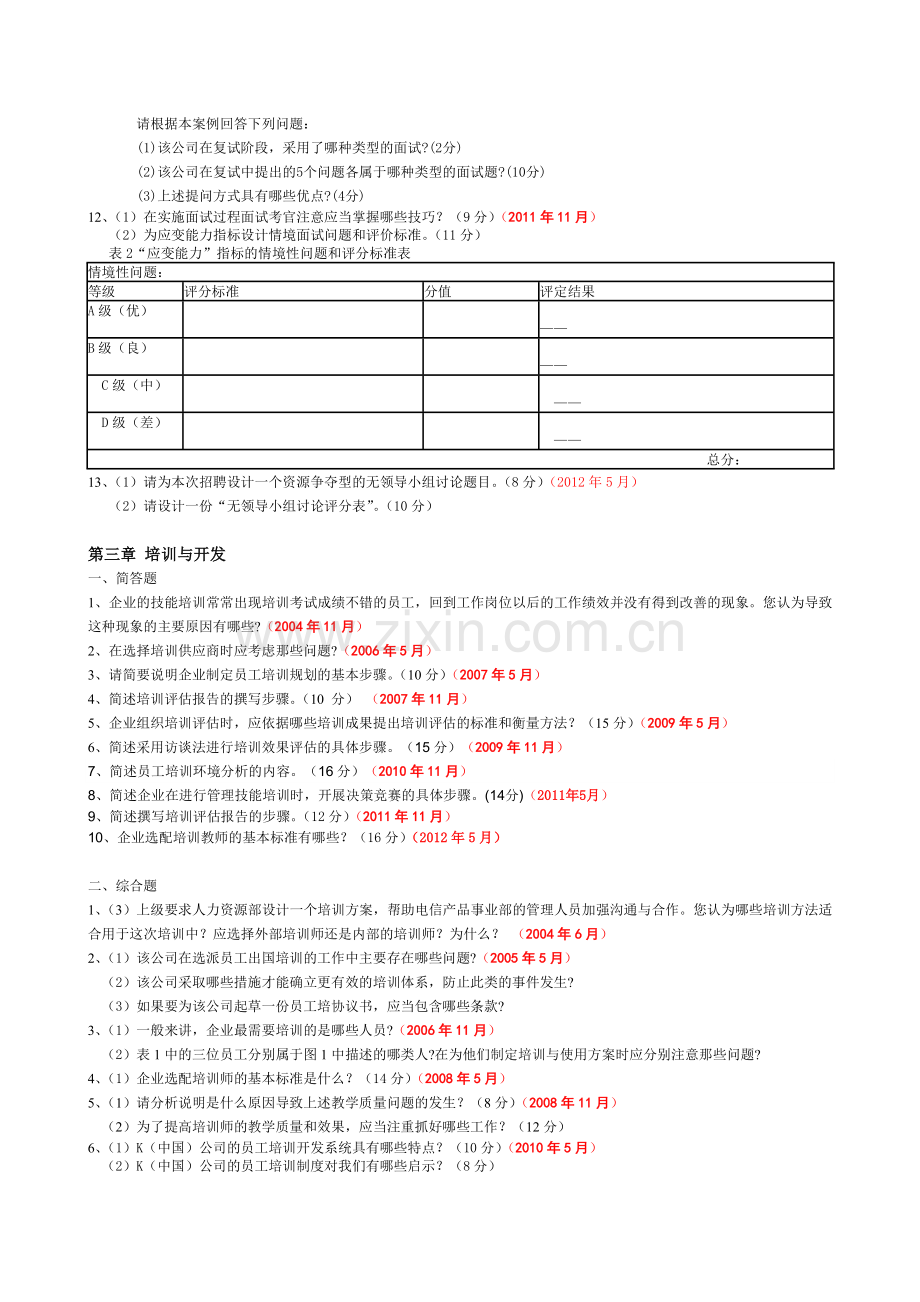 人力资源管理师二级历年2003720125技能试卷各章出题.doc_第3页