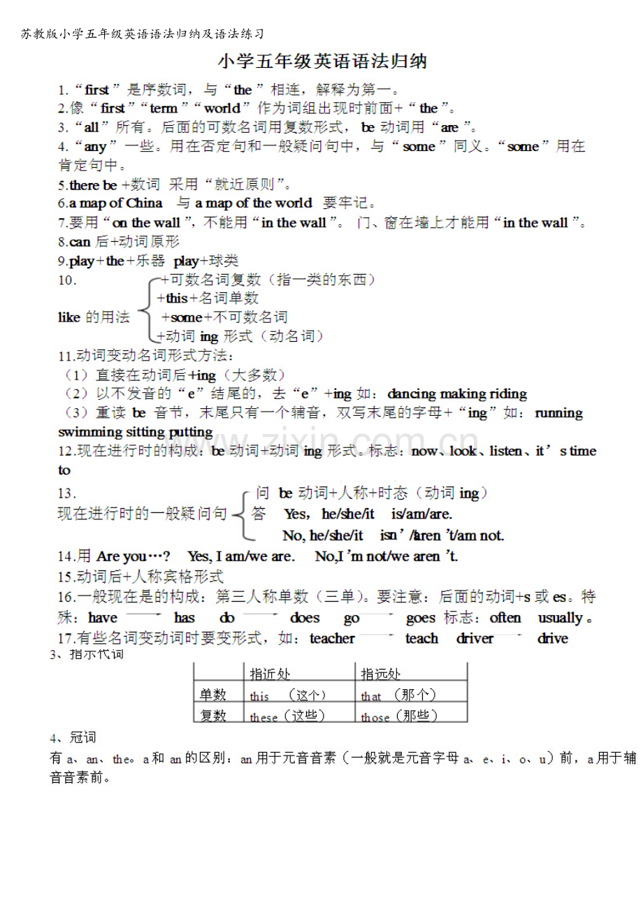 苏教版小学五年级英语语法归纳及语法练习.doc_第1页