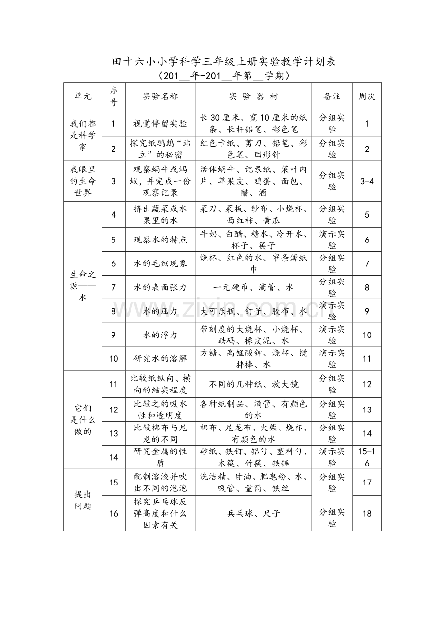 苏教版小学3-6年级科学实验计划表.doc_第1页