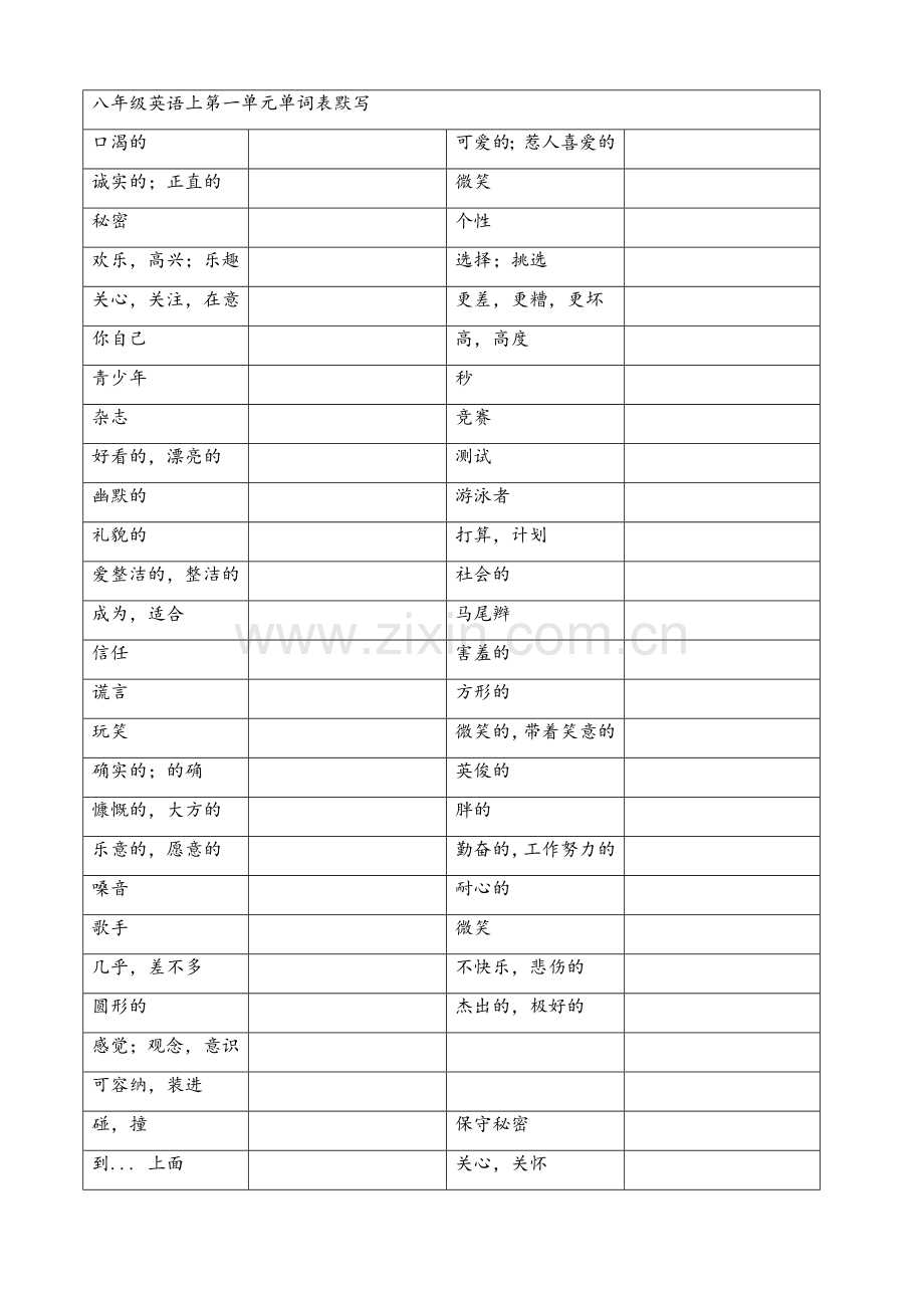 苏教版八年级英语上单词默写表.doc_第1页