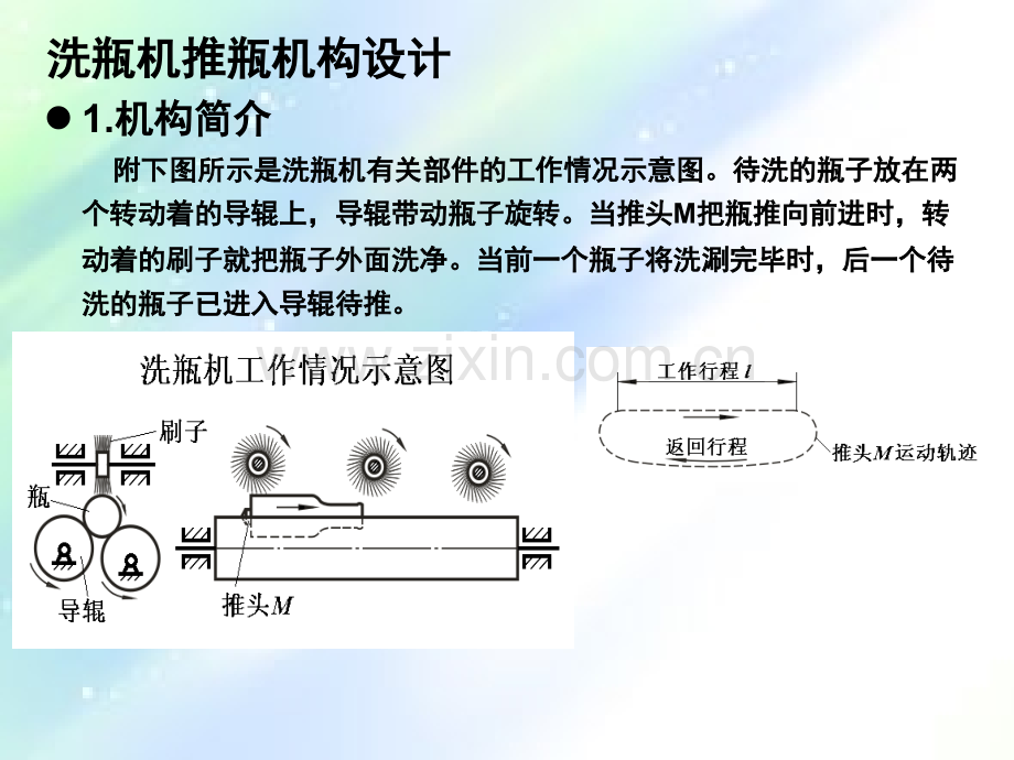 机械原理课程洗瓶机推瓶机构设计.ppt_第1页