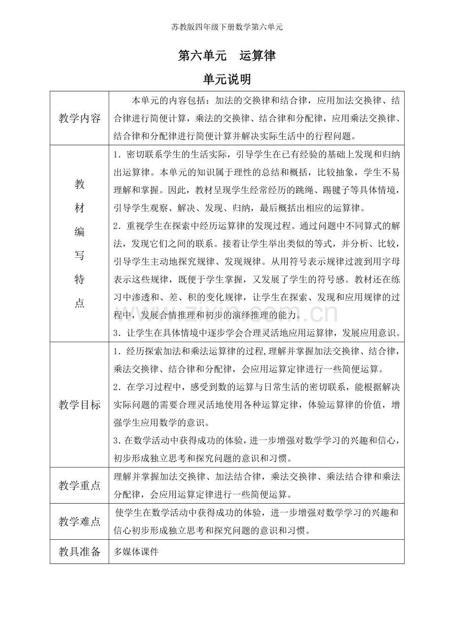 苏教版四年级下册数学第六单元.doc_第1页