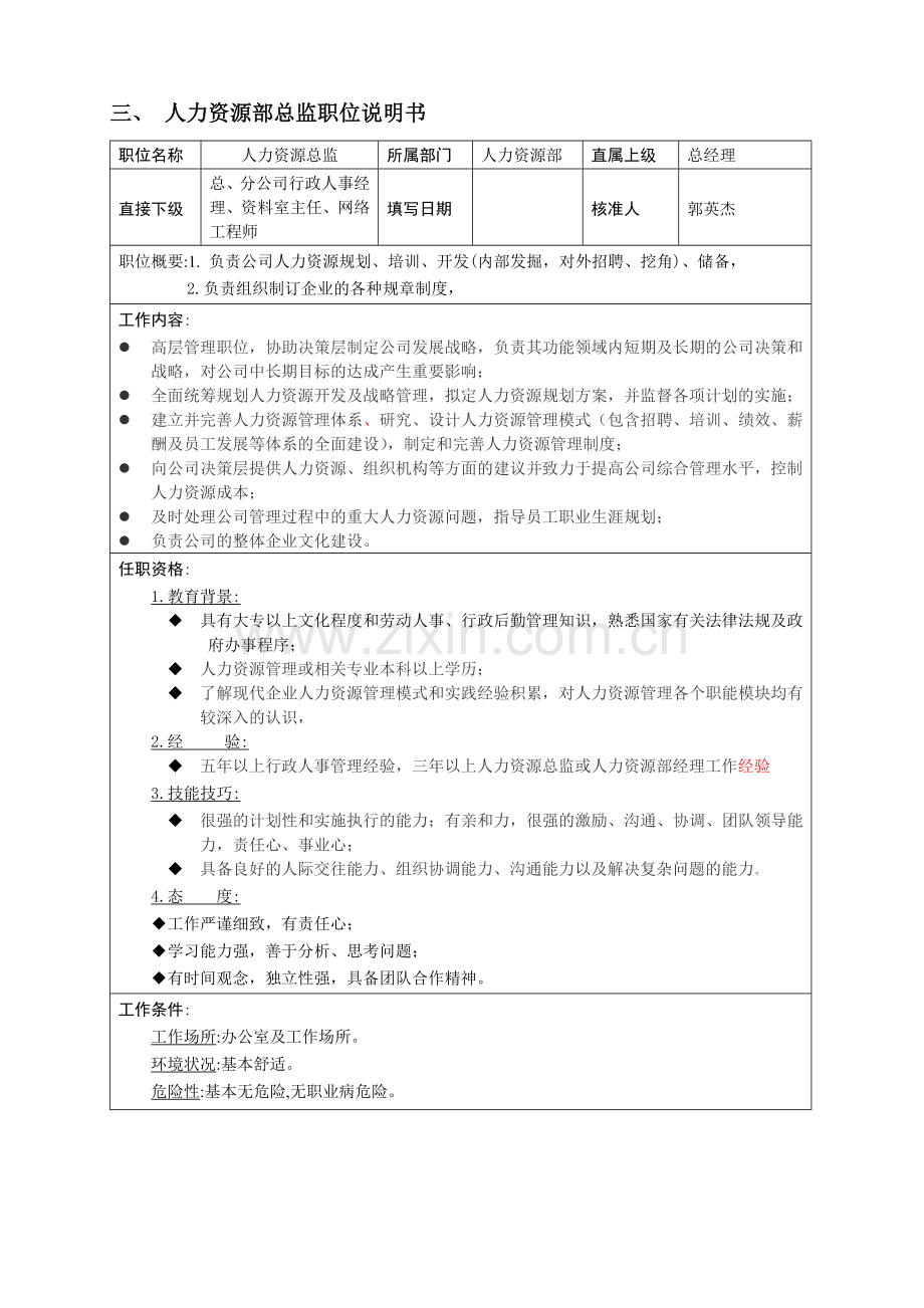 人力资源中心岗位说明书.doc_第2页