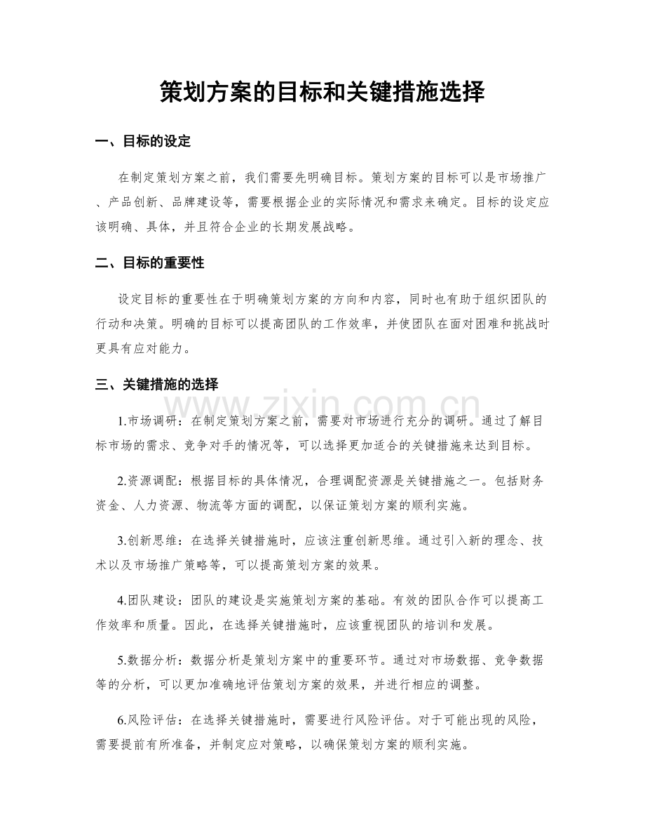 策划方案的目标和关键措施选择.docx_第1页