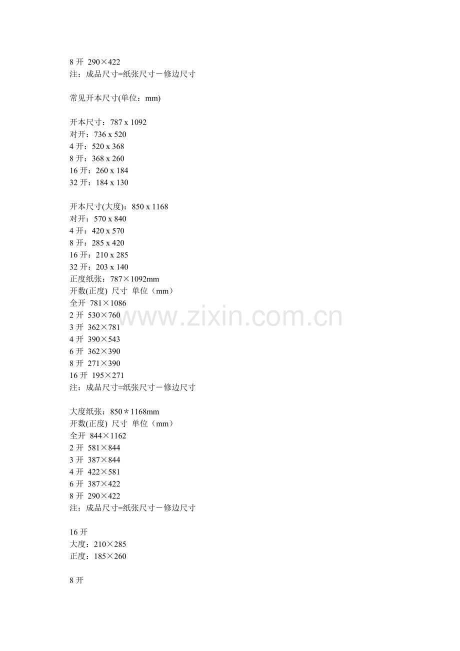 一般书刊印刷的常用印刷尺寸.doc_第3页