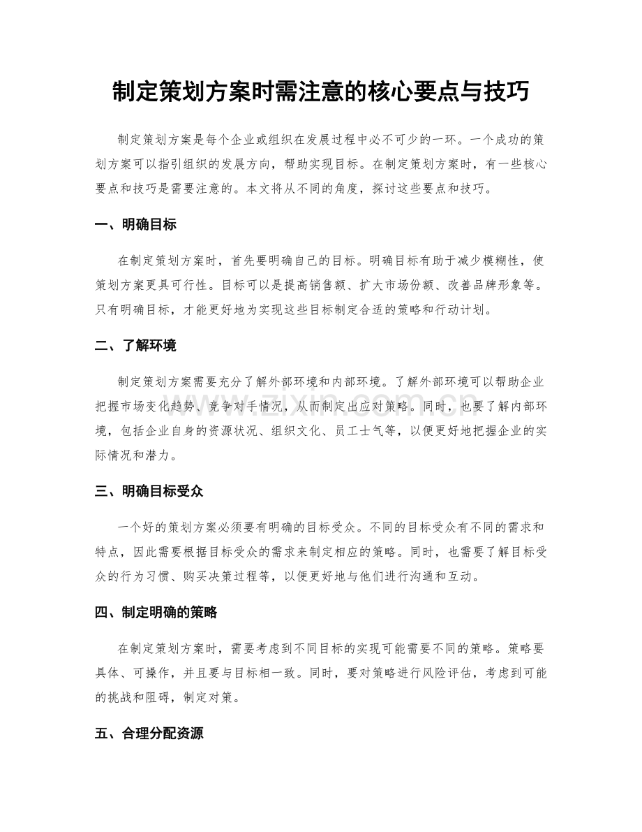 制定策划方案时需注意的核心要点与技巧.docx_第1页