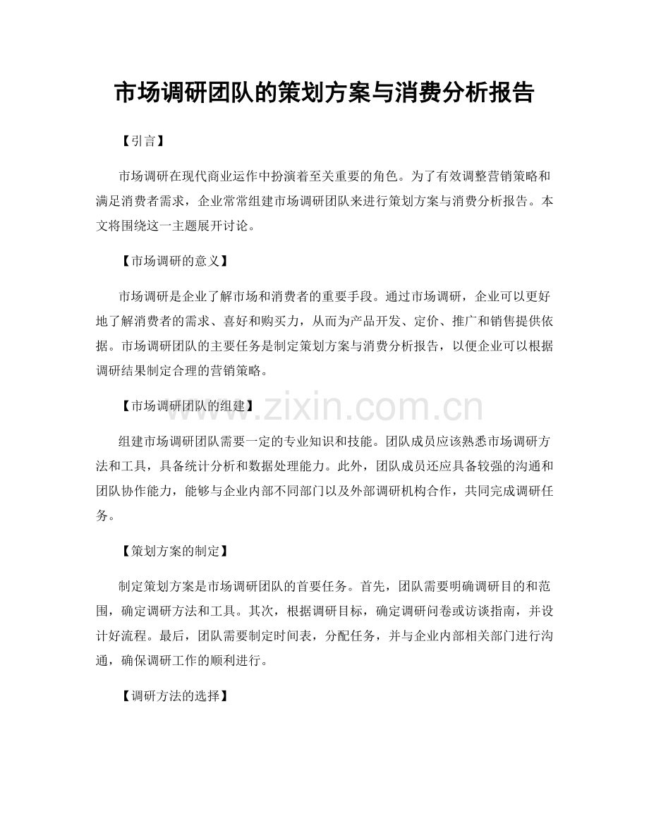 市场调研团队的策划方案与消费分析报告.docx_第1页