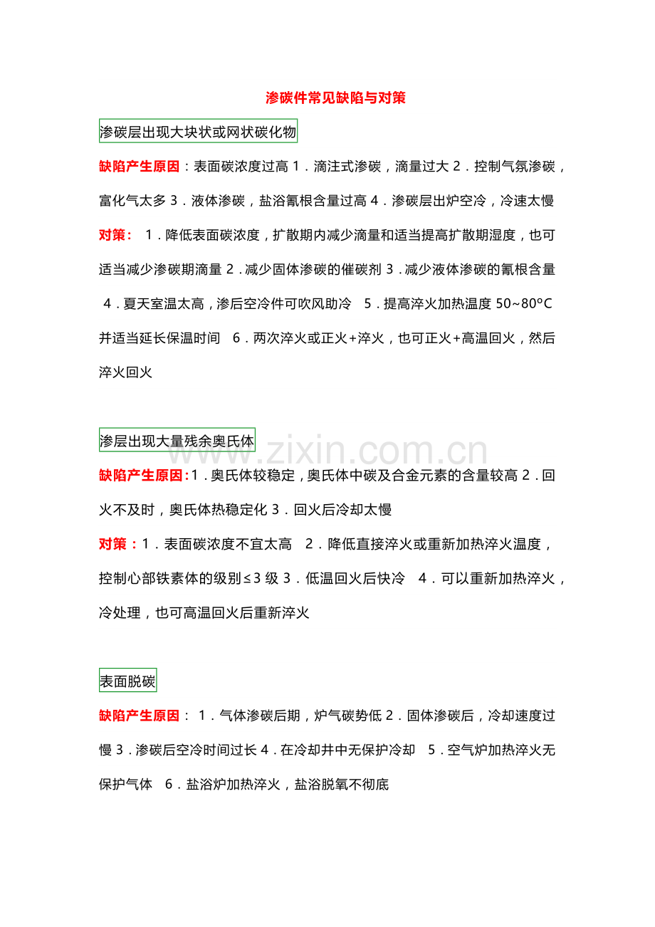 渗碳工艺常见问题及经验总结.docx_第1页