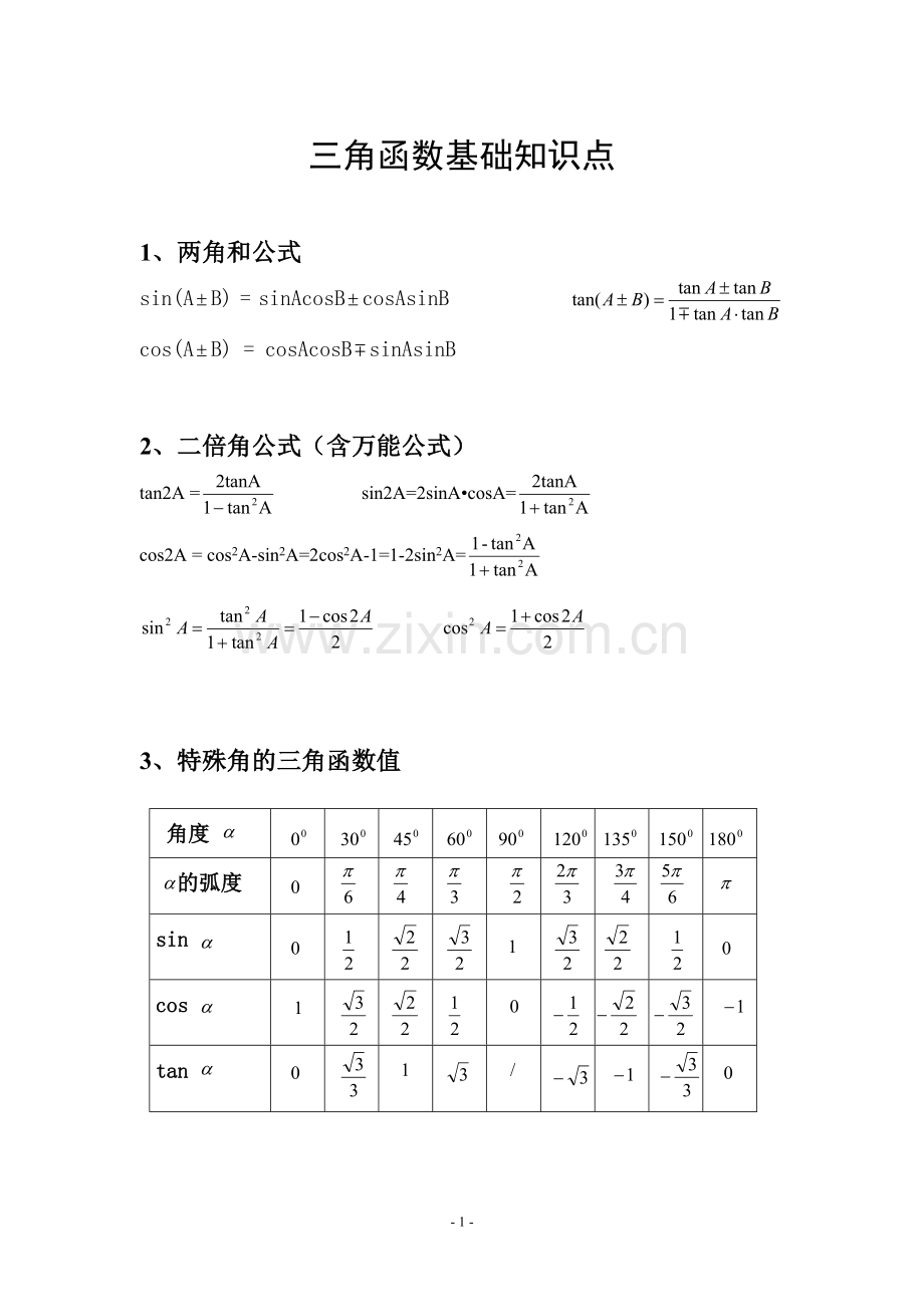 三角函数基础知识点整理.doc_第1页