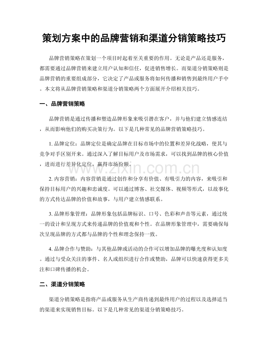 策划方案中的品牌营销和渠道分销策略技巧.docx_第1页