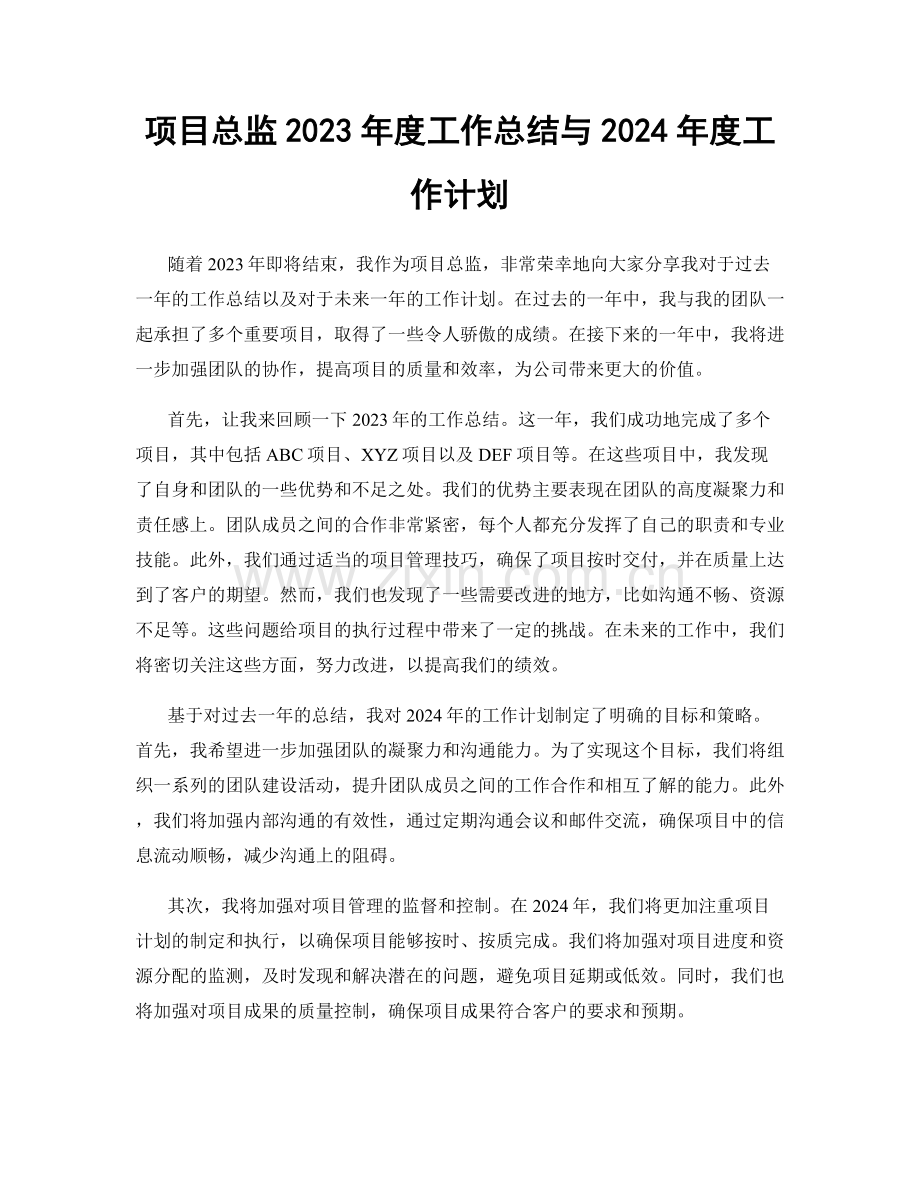 项目总监2023年度工作总结与2024年度工作计划.docx_第1页