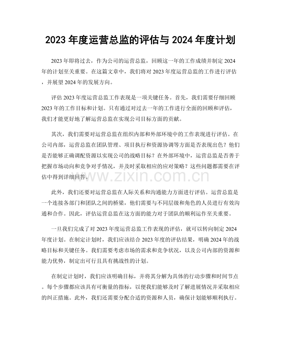 2023年度运营总监的评估与2024年度计划.docx_第1页