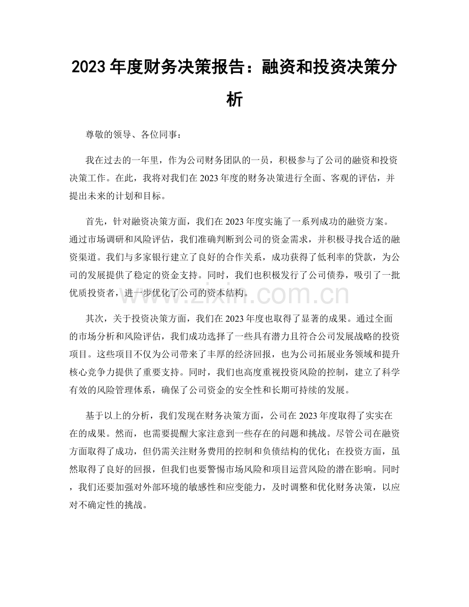 2023年度财务决策报告：融资和投资决策分析.docx_第1页