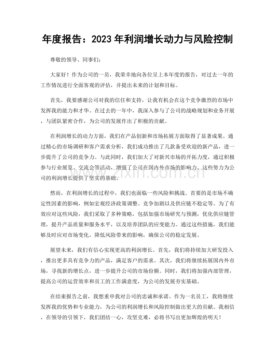 年度报告：2023年利润增长动力与风险控制.docx_第1页