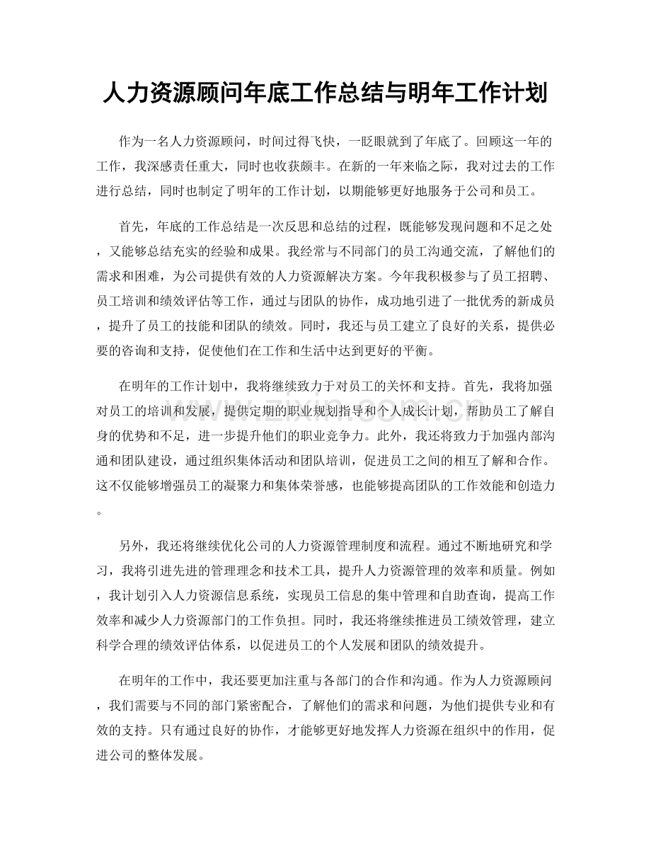 人力资源顾问年底工作总结与明年工作计划.docx_第1页