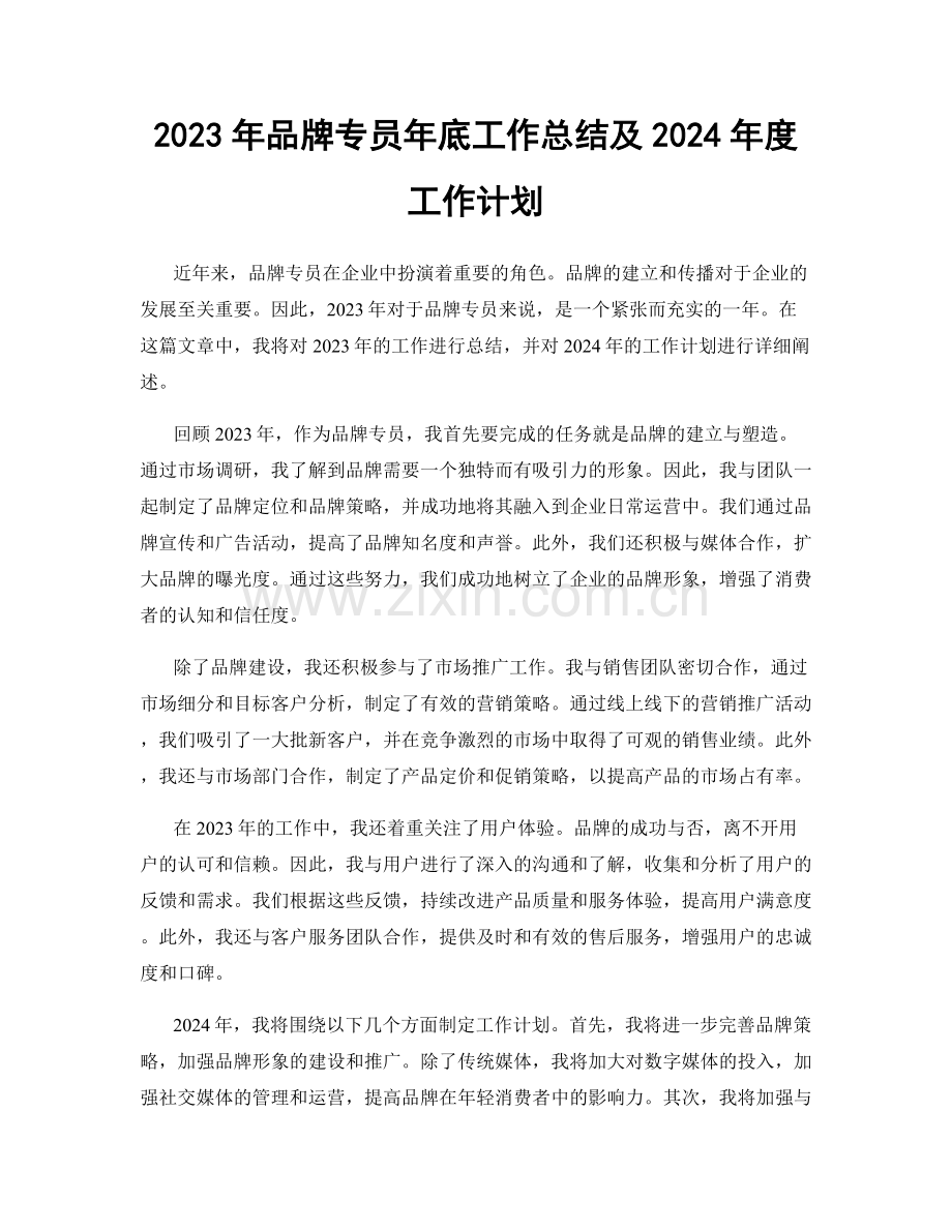 2023年品牌专员年底工作总结及2024年度工作计划.docx_第1页