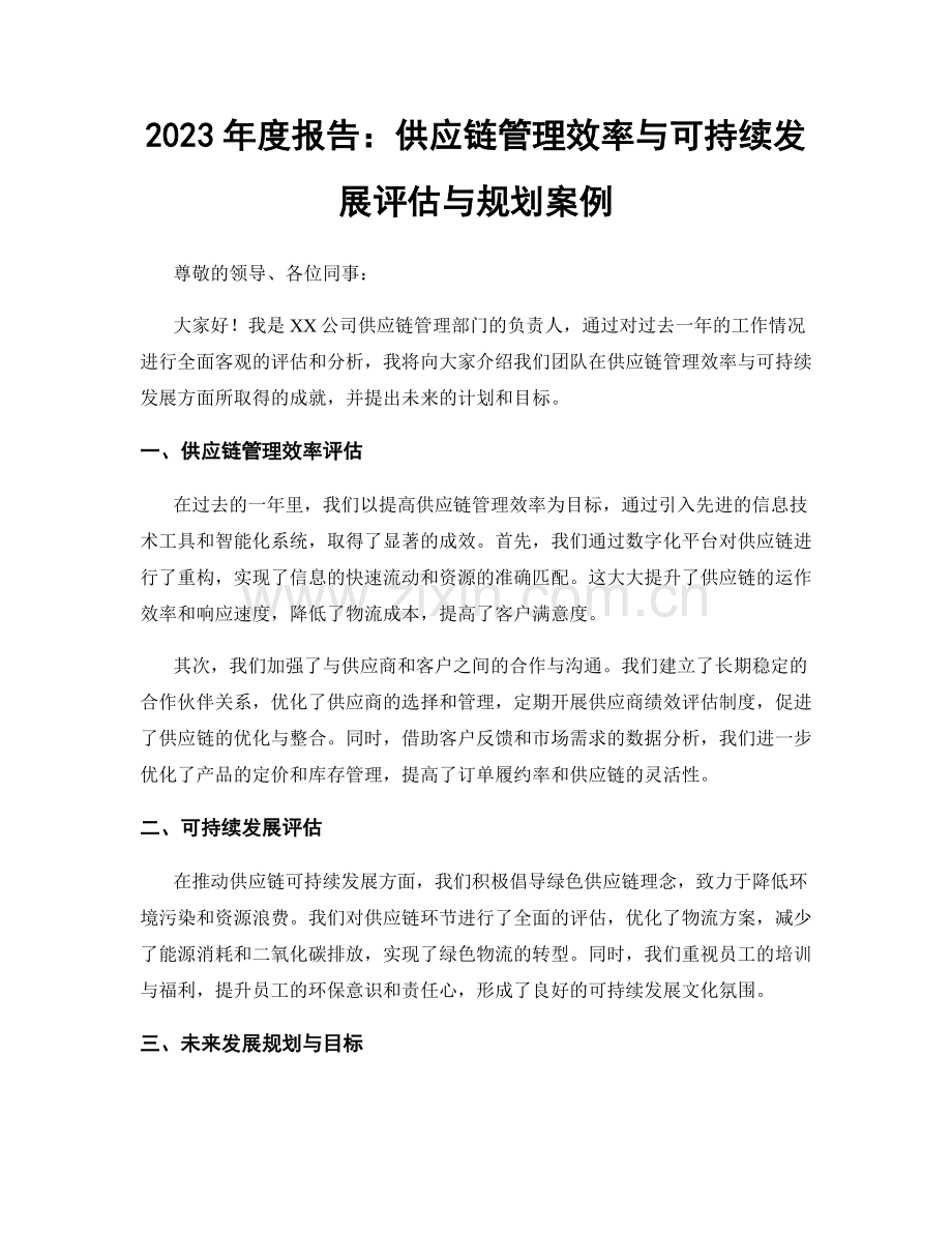 2023年度报告：供应链管理效率与可持续发展评估与规划案例.docx_第1页