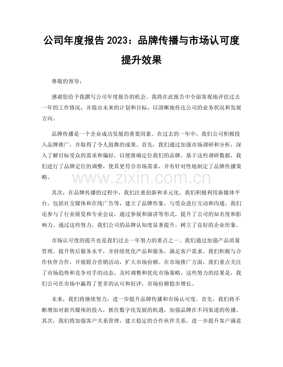 公司年度报告2023：品牌传播与市场认可度提升效果.docx_第1页