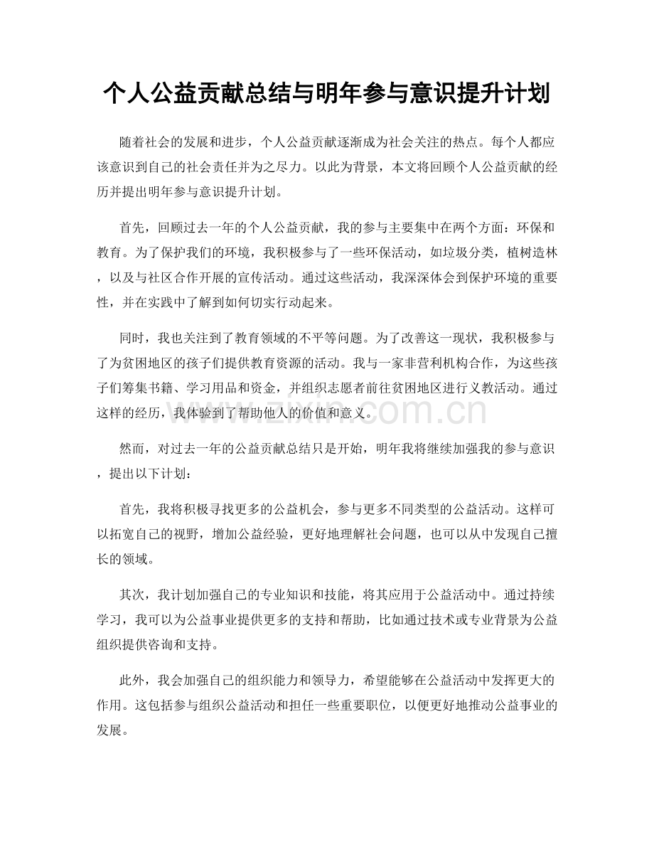 个人公益贡献总结与明年参与意识提升计划.docx_第1页