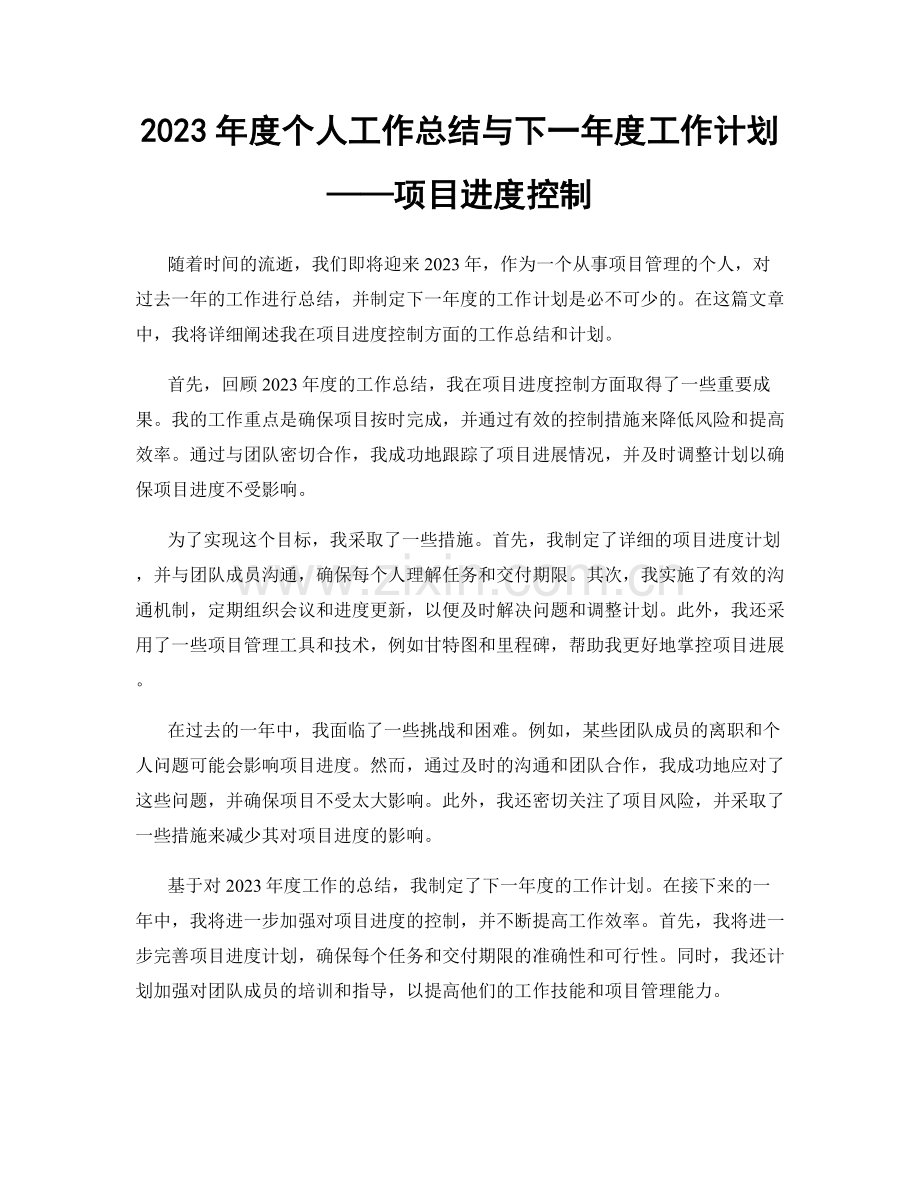 2023年度个人工作总结与下一年度工作计划——项目进度控制.docx_第1页