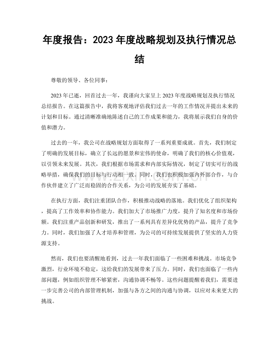 年度报告：2023年度战略规划及执行情况总结.docx_第1页