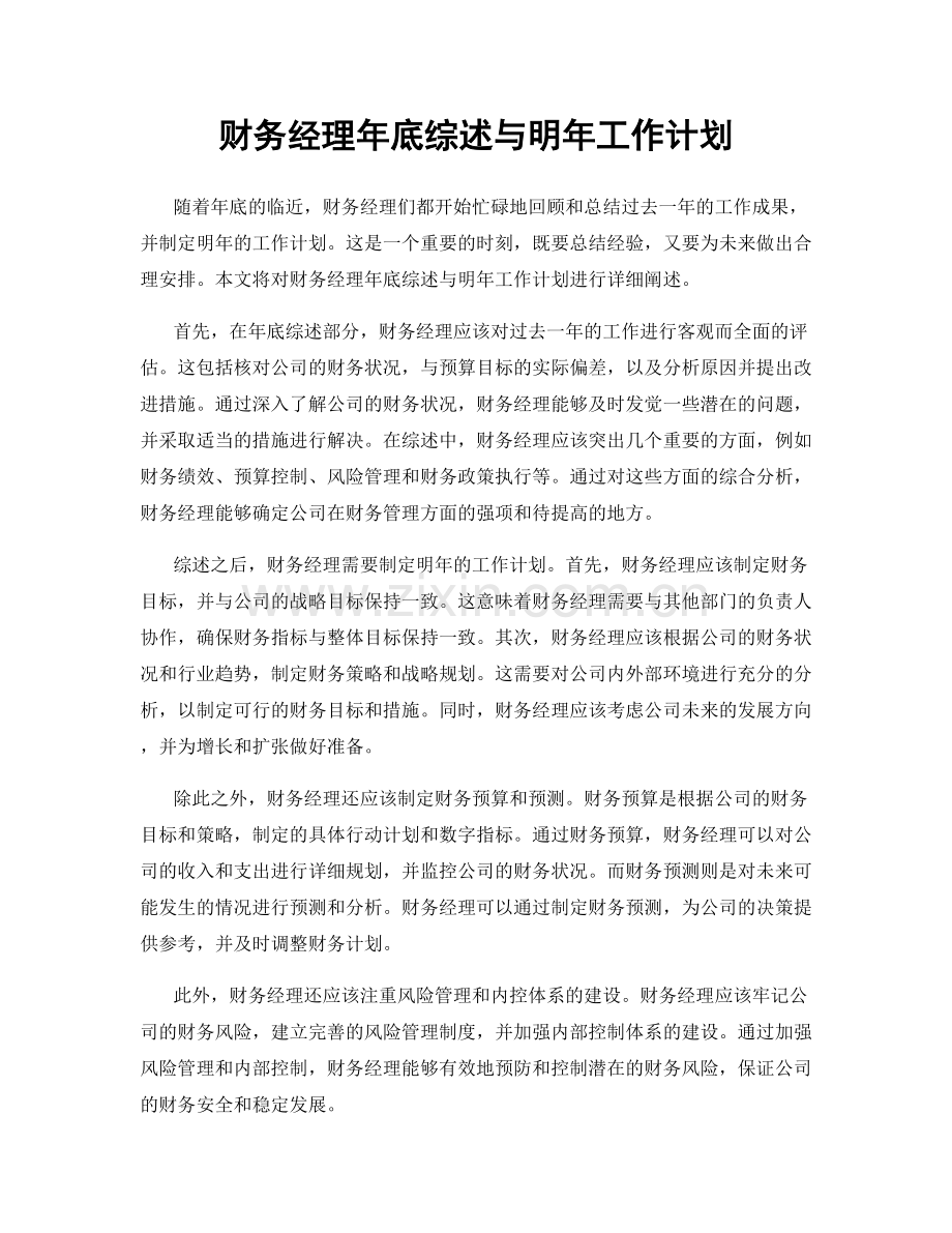 财务经理年底综述与明年工作计划.docx_第1页