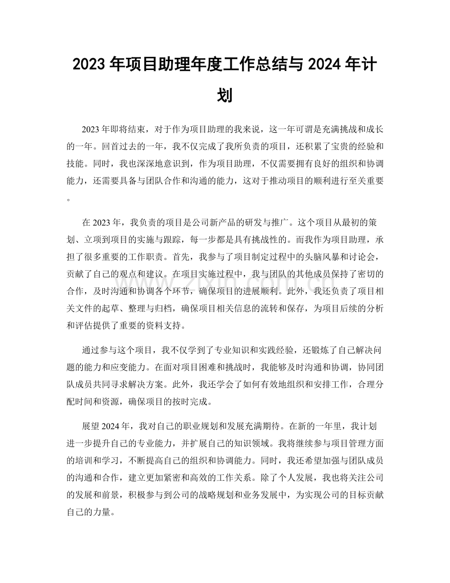 2023年项目助理年度工作总结与2024年计划.docx_第1页