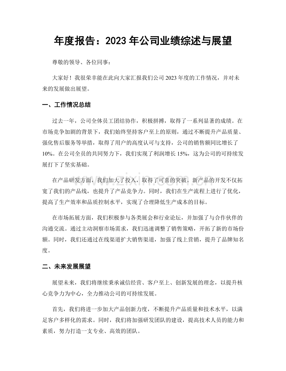 年度报告：2023年公司业绩综述与展望.docx_第1页