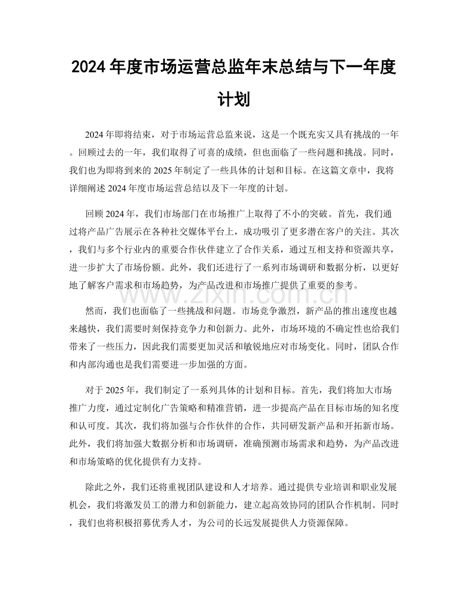 2024年度市场运营总监年末总结与下一年度计划.docx_第1页