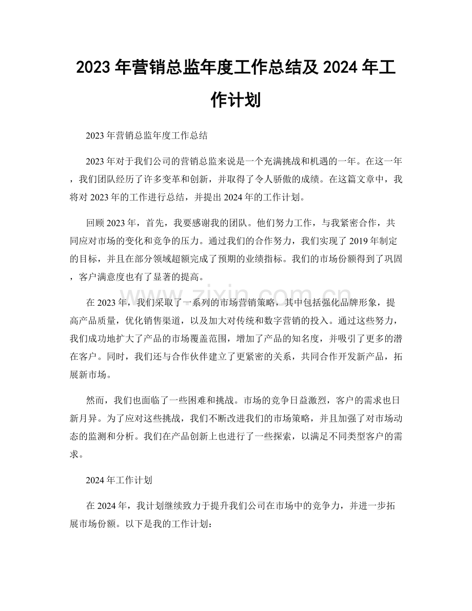 2023年营销总监年度工作总结及2024年工作计划.docx_第1页