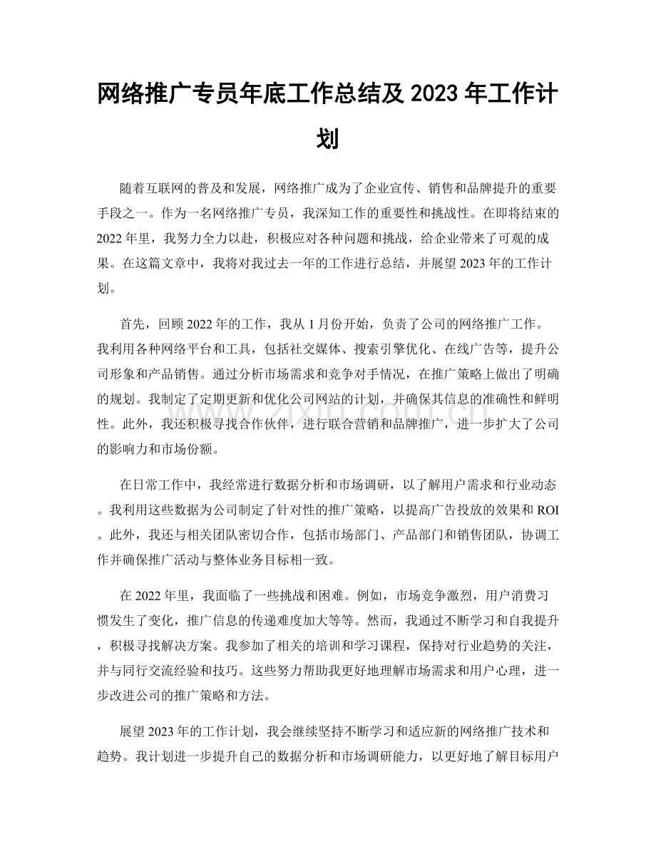 网络推广专员年底工作总结及2023年工作计划.docx_第1页