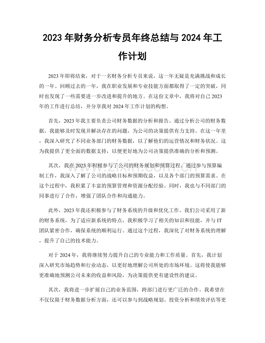 2023年财务分析专员年终总结与2024年工作计划.docx_第1页