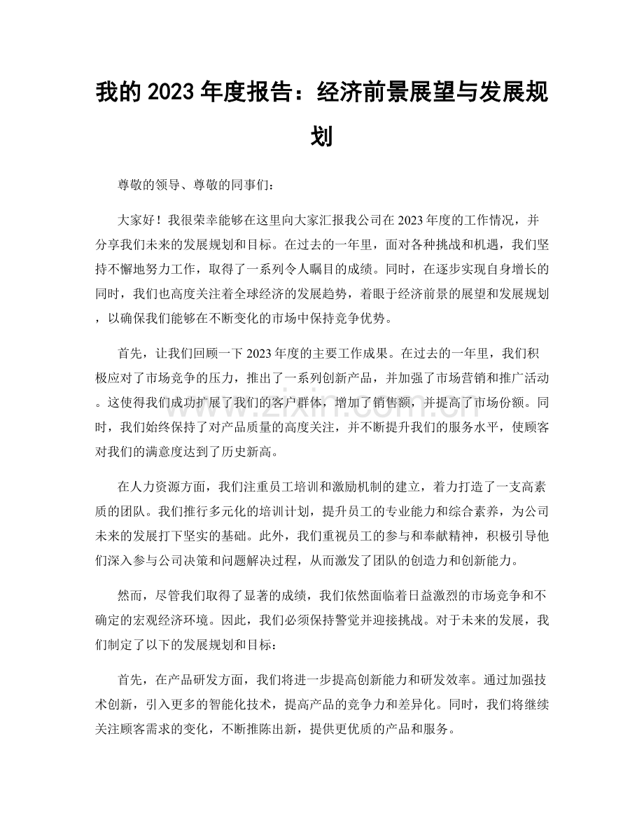 我的2023年度报告：经济前景展望与发展规划.docx_第1页