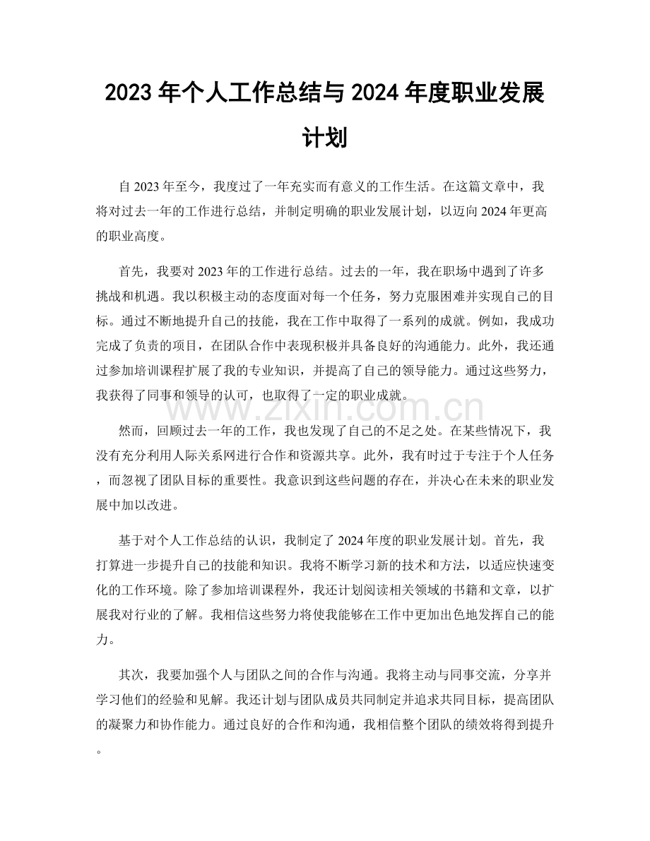 2023年个人工作总结与2024年度职业发展计划.docx_第1页