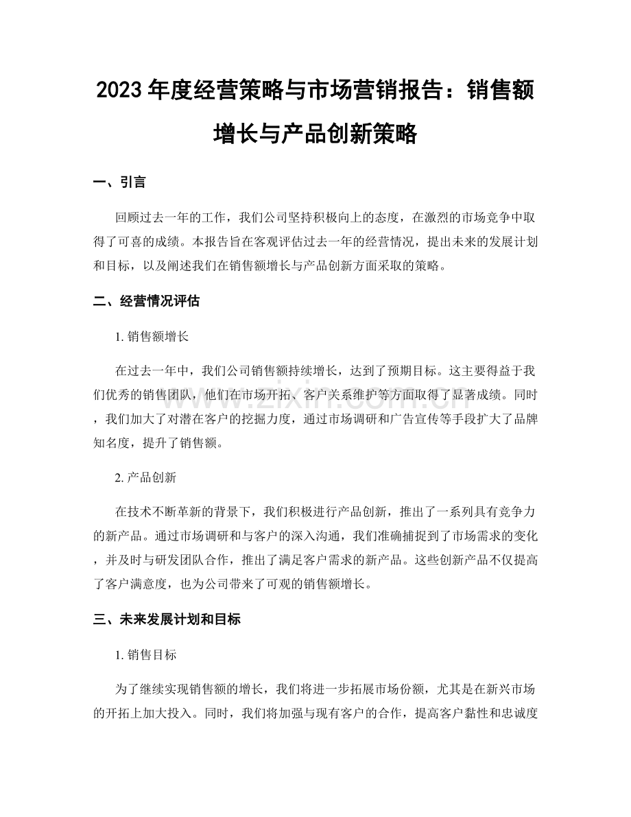 2023年度经营策略与市场营销报告：销售额增长与产品创新策略.docx_第1页