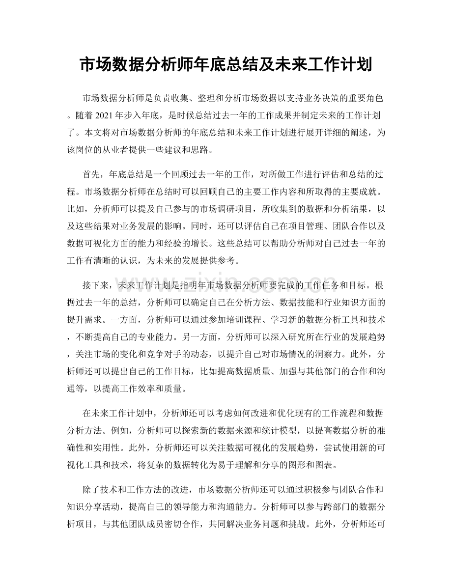 市场数据分析师年底总结及未来工作计划.docx_第1页